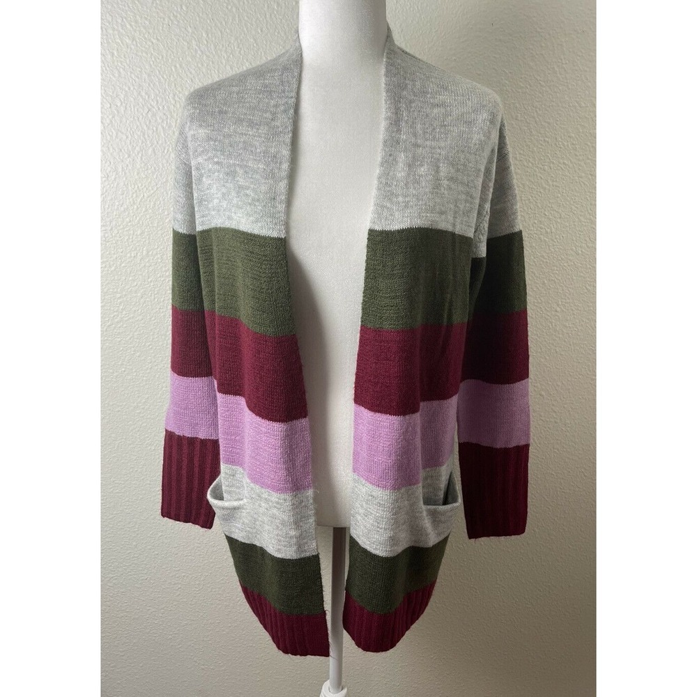 NEW Caslon Small Staggered Stripe Cardigan Open Front Shawl‎ Collar Sweater $119